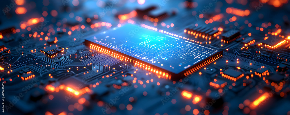 Poster illuminated microchip on a circuit board