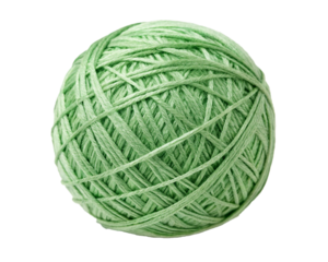 Sphere with green cotton thread isolated on transparent background