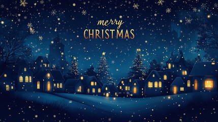 Fototapeta premium Merry Christmas inscription on dark background with highlights and bokeh