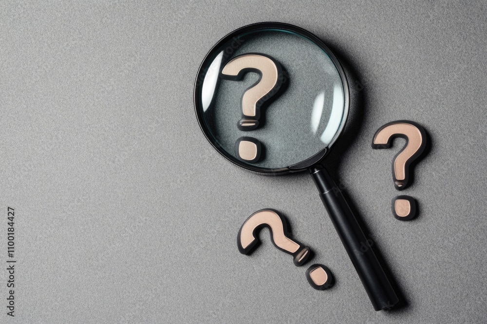 Aufkleber a magnifying glass with question marks on it can be used for searching, investigation or detective w