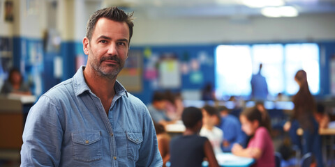 Fototapeta premium teacher man in class portrait Generative AI
