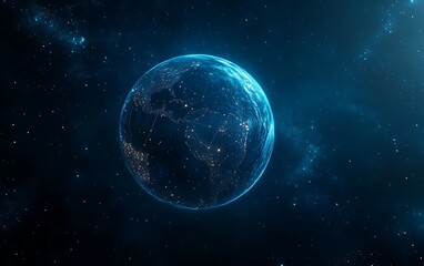 Fototapeta premium Detailed technological background vector highlighting a digital globe illuminated by city lights against a cosmic backdrop