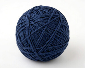 Sphere with navy cotton thread on white background