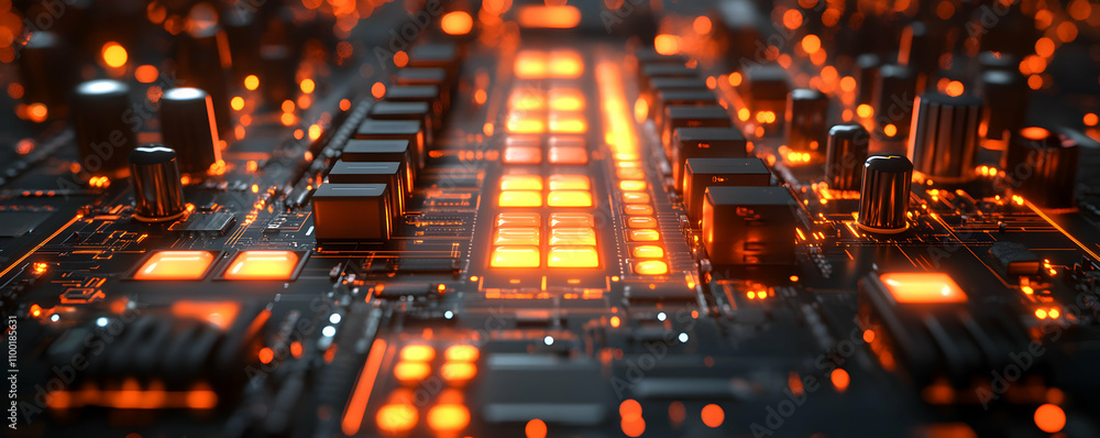 Poster illuminated circuit board showing complex technology
