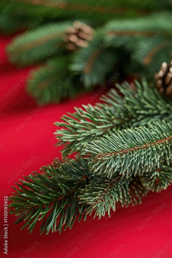 Poster a close-up shot of a pine branch with cones