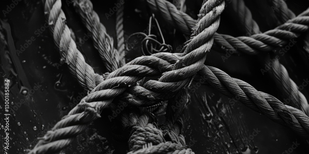Poster a close-up view of a rope in monochrome tones