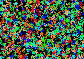 Naklejka premium randomly placed, colorful capital letters on a black background, ideal as a concept for school or dyslexia.