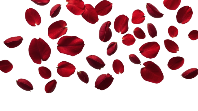 Floating red rose petals isolated on transparent background
