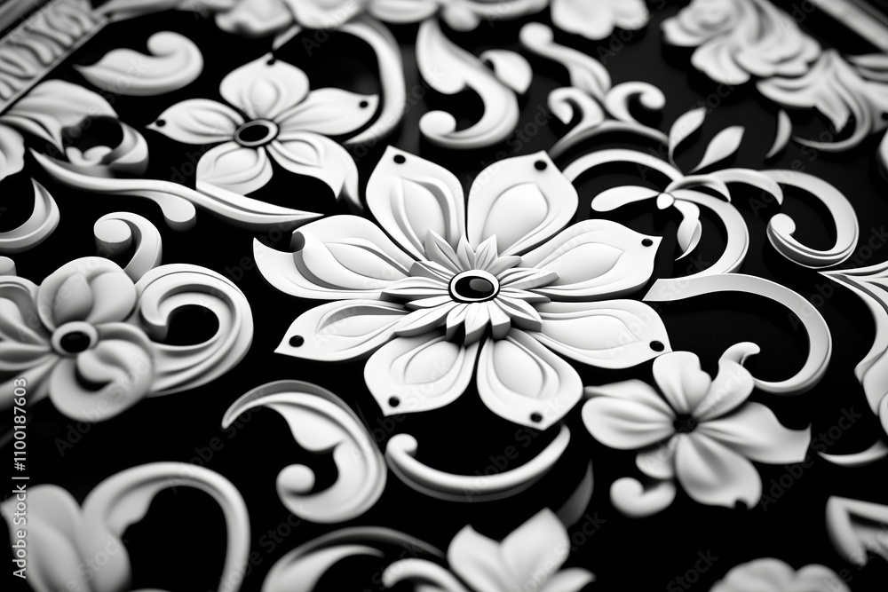 Poster Close-up of intricate traditional Mehndi patterns in a soft monochromatic style