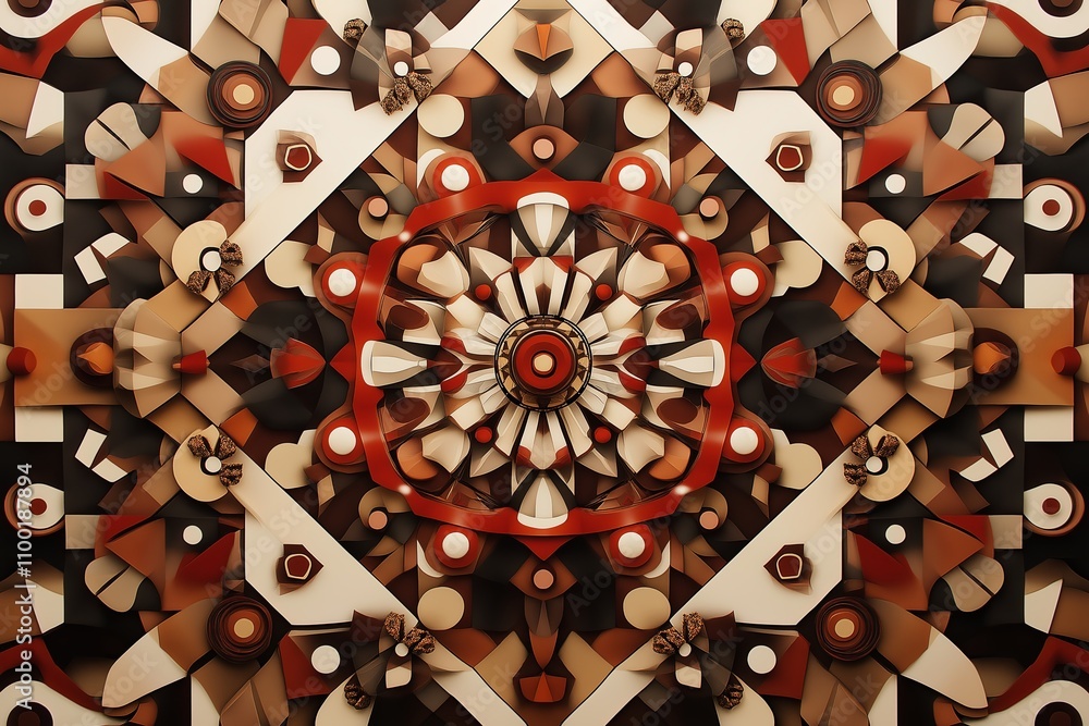 Poster a kaleidoscope of concentric geometric patterns in earth tones