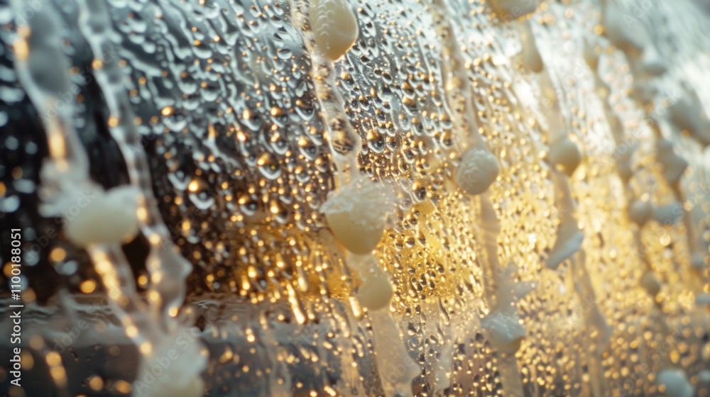 Poster A close-up view of a window with water covering the glass, suitable for use in images related to flooding, natural disasters, or abstract concepts