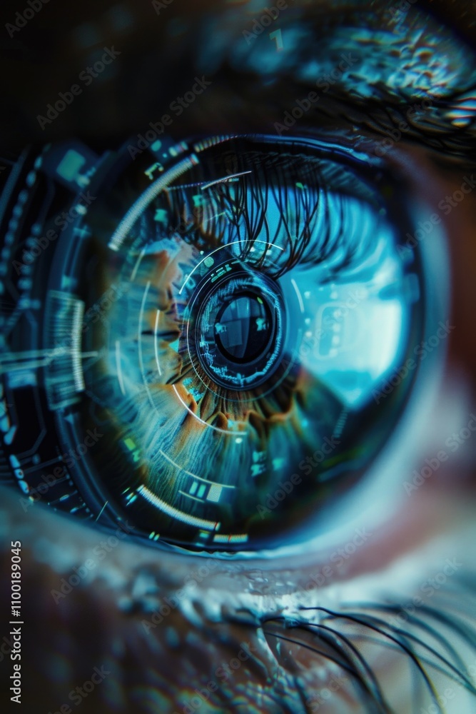 Poster a detailed view of someone's eye with a clock mechanism inside, perfect for themes related to time o