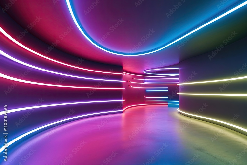 Poster 3d render of abstract neon background featuring colorful glowing curvy lines in futuristic minimalis