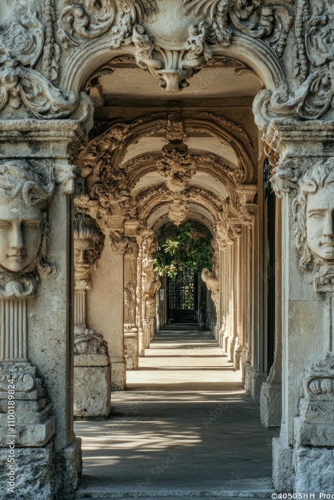 Poster ancient architecture with a statuesque figure, perfect for historical or cultural context images