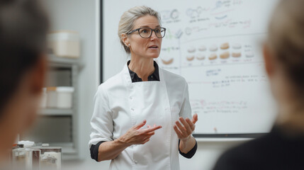 Instructor Explaining Baking Science with Whiteboard Diagrams