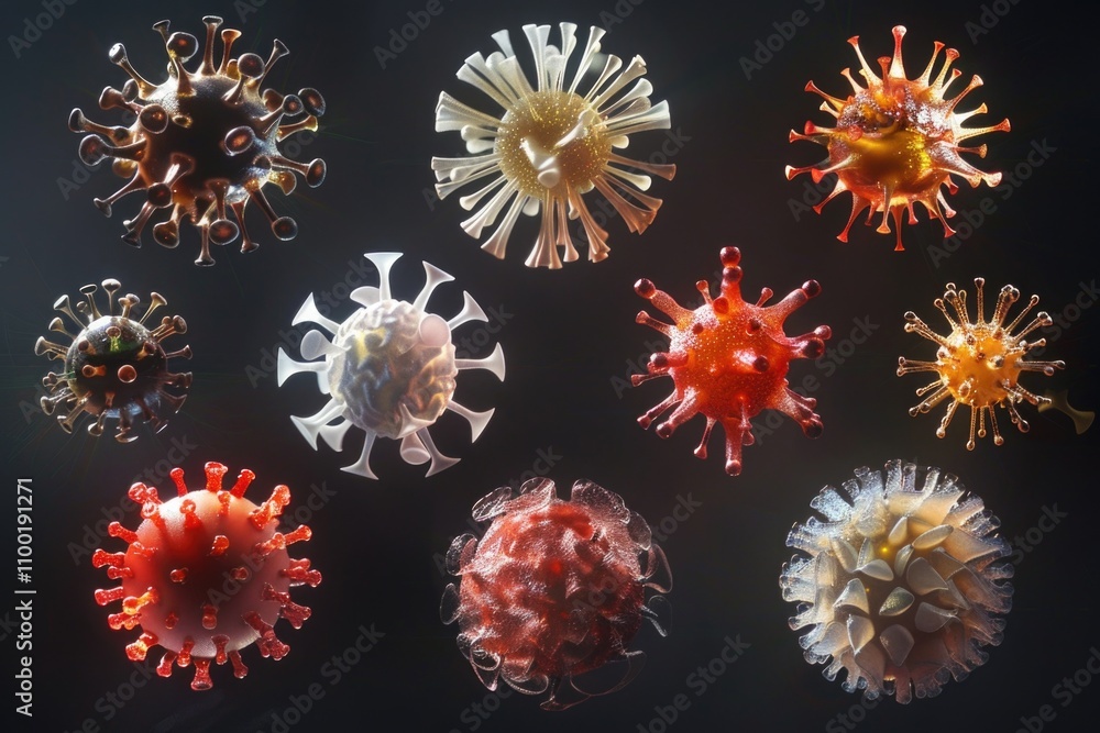 Poster A collection of different viruses displayed on a dark surface