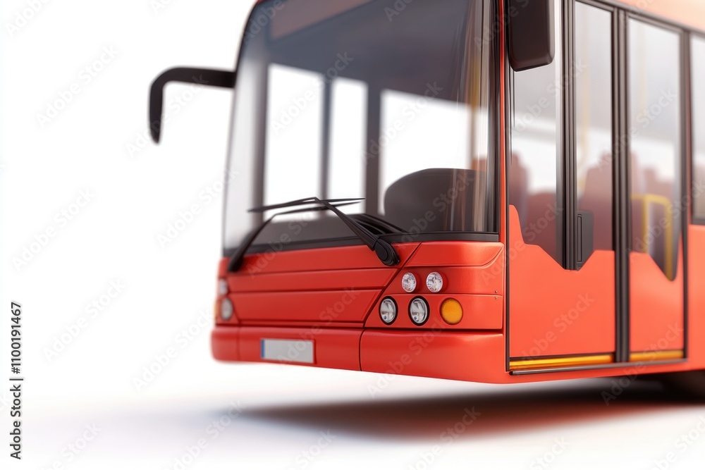 Poster a close-up shot of a bright red bus on a white surface