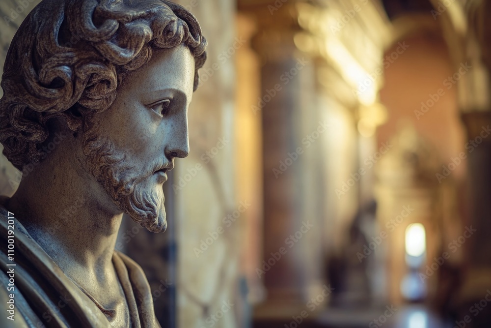 Aufkleber a close-up view of a bearded man statue, suitable for use in various contexts including ancient hist