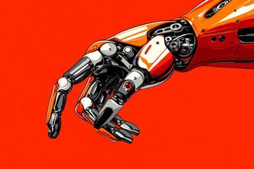 A retro-style poster showcasing automation technology from the 1950s, with bold typography and nostalgic illustrations of robotic arms and gears