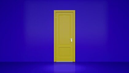 yellow  door with blue wall, empty space  background
