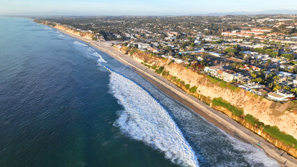 Aerial drone photo of Swami's beach a true surfer's paradise in Encinitas California, United States of America