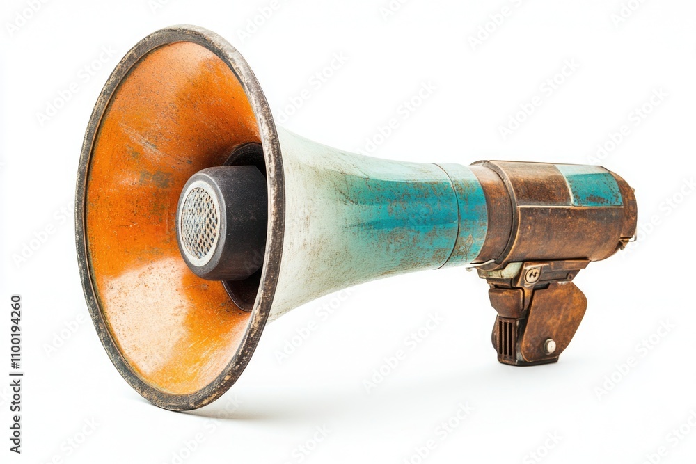 Poster a vintage style speaker sitting on a clean white surface, ideal for use in advertising and editorial