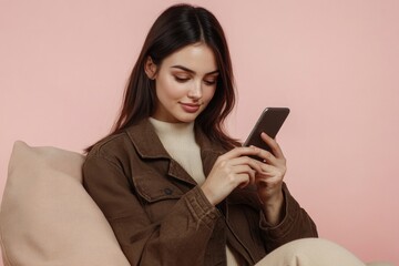 Naklejka premium A person relaxing on a sofa, using their mobile device