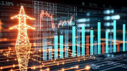 Visual representation of energy market trends and data analytics with illuminated power lines - Powered by Adobe
