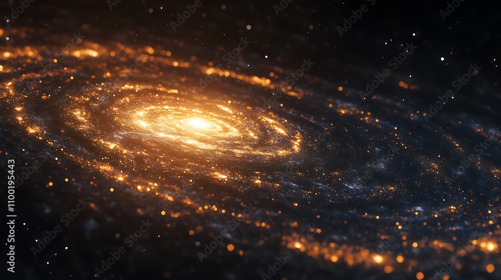 Poster a realistic depiction of the milky way galaxy, focusing on its dynamic spiral structure filled with 