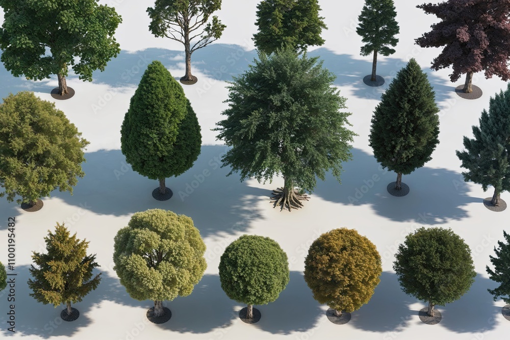 Aufkleber 3d aerial visualization of diverse trees for digital illustrations and architectural rendering proje