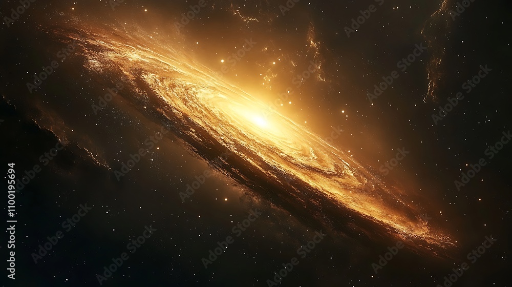 Poster a realistic depiction of the milky way galaxy, focusing on its dynamic spiral structure filled with 