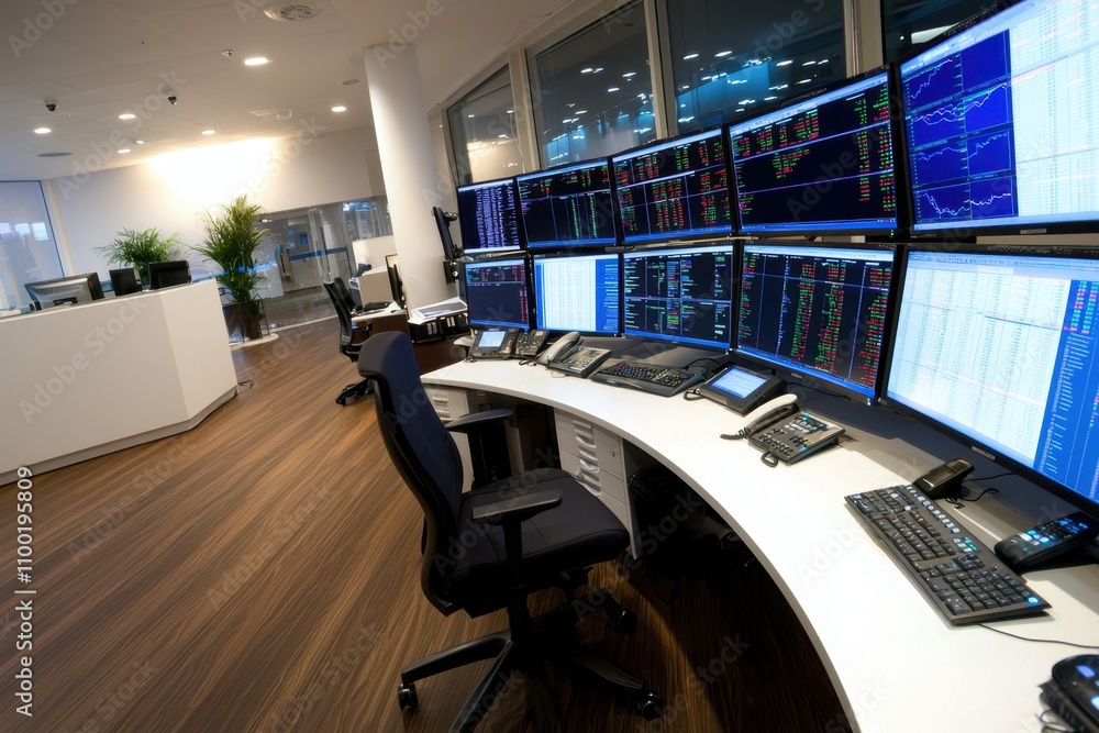 Aufkleber a large office with many computer monitors and a lot of people working