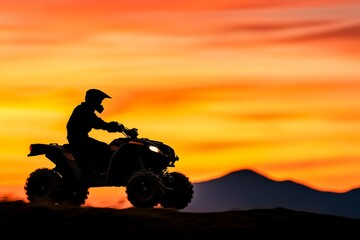 Fototapeta premium A silhouette of an ATV with a rider, framed by an abstract mountain backdrop in minimalist style