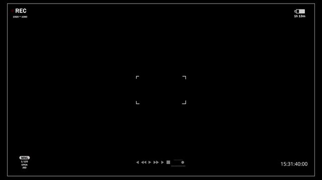 Camera Recording Interface Display Black Background Screen Overlay Rec Camera Viewfinder With Timer Focus Exposure Settings. Phone camera screen, smartphone recording overlay frame. Digital display