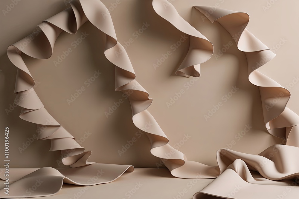 Poster sophisticated 3d render of minimalist beige layers with elegant ruffles and folds for stylish backdr