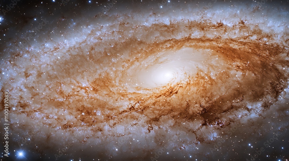 Poster a realistic depiction of the milky way galaxy, focusing on its dynamic spiral structure filled with 