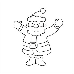 Coloring page outline of cartoon smiling cute Santa Claus with Christmas three. Colorful vector illustration, winter coloring book for kids.