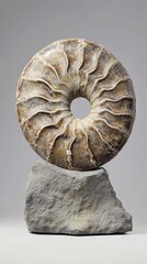 Stunning Ammonite Fossil Sculpture on Stone Base