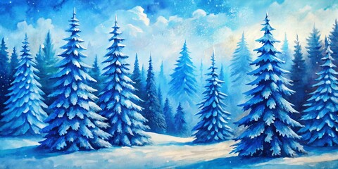 Fototapeta premium Winter Wonderland Watercolor Painting of Snow-Covered Pine Forest, watercolor , snow , winter , forest