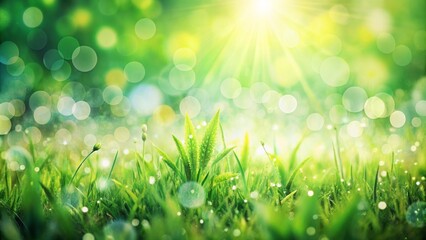 Fototapeta premium Sunrise Through Green Grass, Green, Nature, Sunlight, Bokeh