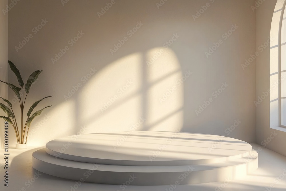 Aufkleber a minimalist platform in a simple room with a window