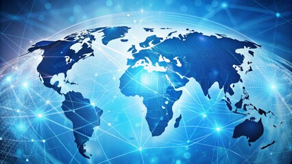 Fototapeta premium Global Network with Blue Grid, World Map, Digital, Technology, Connection, Global , network