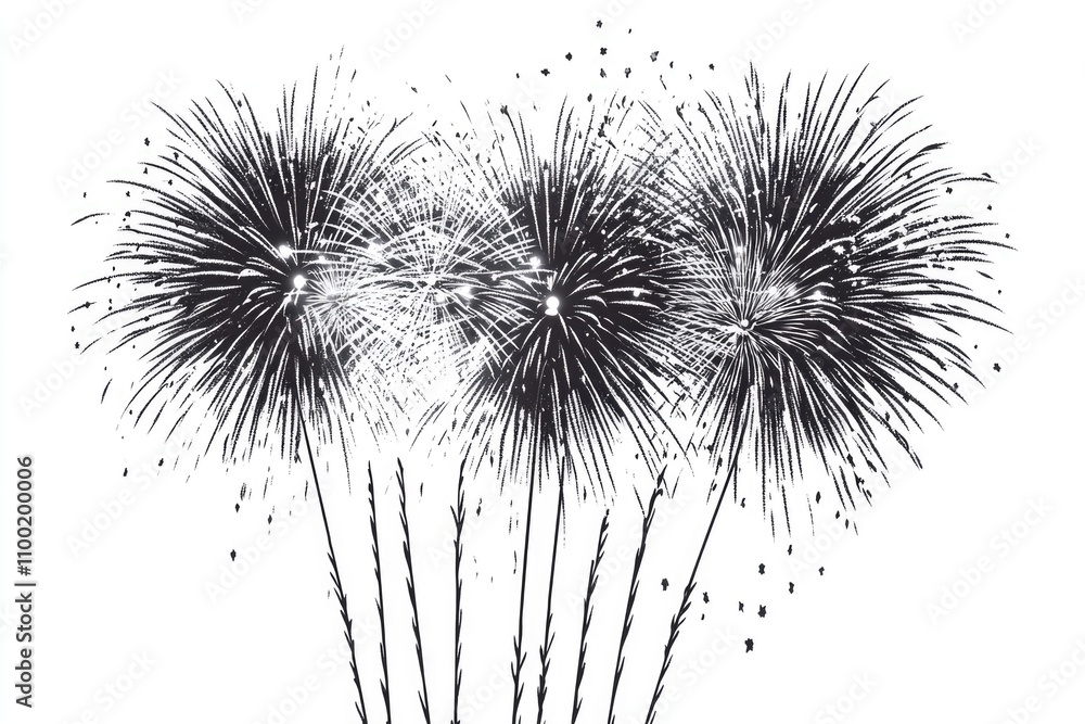Aufkleber a detailed illustration of fireworks exploding in the sky with varying patterns and colors