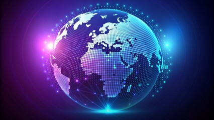 Naklejka premium Digital Pixelated Globe with Network Connections, digital art, globe, network, technology , global, connections