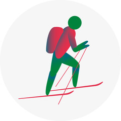 Ski Mountaineering competition icon. Colorful sport sign. 