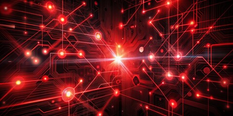 Digital Circuitry Red Network with Glowing Lines, Circuit board, Technology, Abstract, Digital Art
