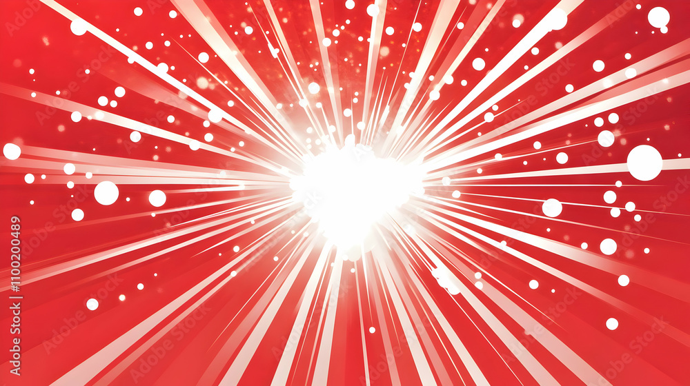 Poster abstract red and white burst background with bright center and scattered circles.