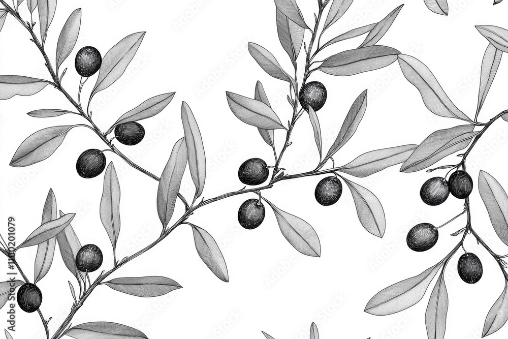 Poster a simple illustration of olive branches in black and white, suitable for use in designs where a clas
