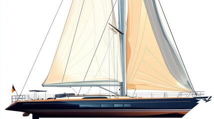 Fototapeta premium A sailboat with a white sail sailing on a calm body of water