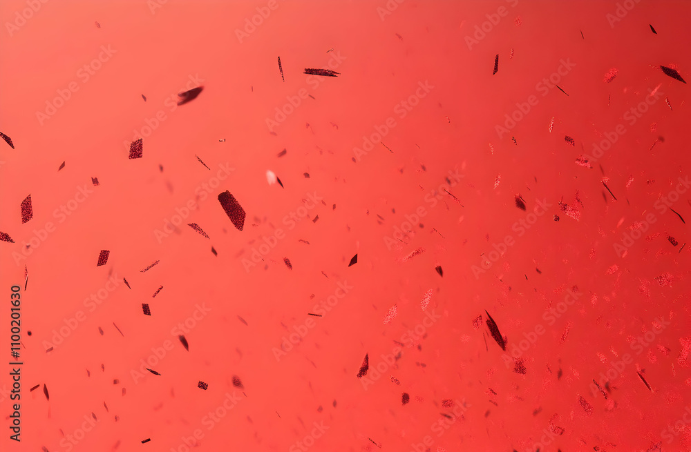 Poster abstract red background with dark red confetti falling.
